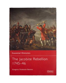 The cover of the book 'The Jacobite Rebellion' featuring a reproduction of a painting of the battle at Culloden. 