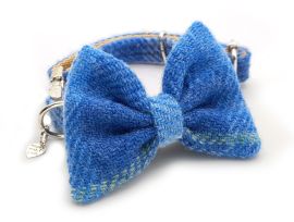 Baby Blue Tartan Harris Tweed Dog Bow Tie