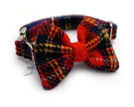 Red Stewart Tartan Harris Tweed Dog Bow Tie