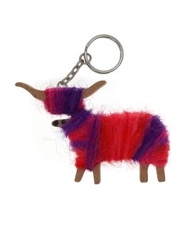 Hairy Coo Handmade Keyring with Red/Pink Wool