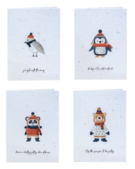 Pack Of 4 Christmas Cards Made From Seeded Paper With Animal Designs