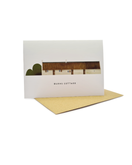 An image of the front of the National Trust for Scotland exclusive Burns Cottage Greetings card with its brown envelope.