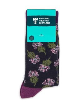 *3 FOR £20* Women’s Bamboo Socks With Purple Thistle Pattern