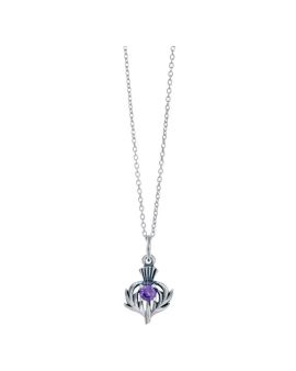 Sterling Silver Celtic Thistle Amethyst Birthstone Pendant Necklace