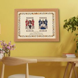Double Family Coat of Arms Print - Classic Oak Frame