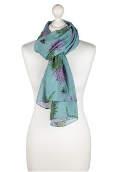 Teal Green Thistle Cotton Scarf - Concept Bloom