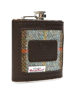 Barrhead Leather Company - Harris Tweed and Deerskin Leather Hip Flask 