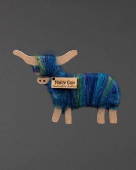 Hairy Coo Handmade Ornament with Blue Wool