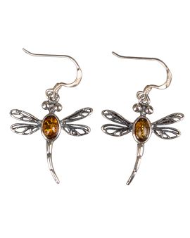 Outlander Inspired Amber Dragonfly Earrings 