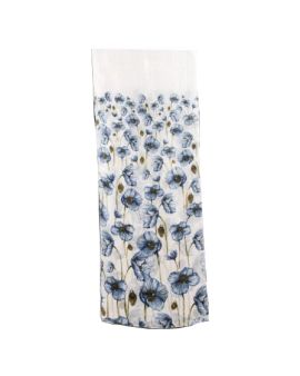 white silk scarf with blue poppies
