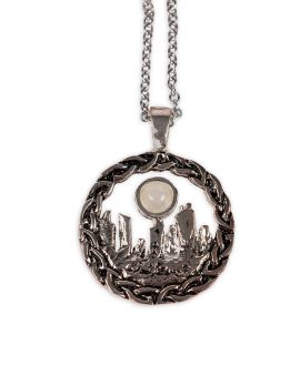 Outlander Inspired Standing Stones Rhodium Plated Pendant Large with Moonstone - Hamilton & Young